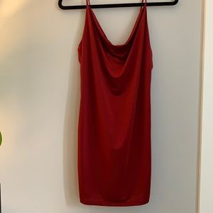 Red satin cowl neck cami dress